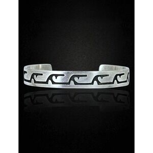 Vintage Hopi Sterling Silver Shadowbox Wave Overlay Cuff Bracelet 6" Hallmarks